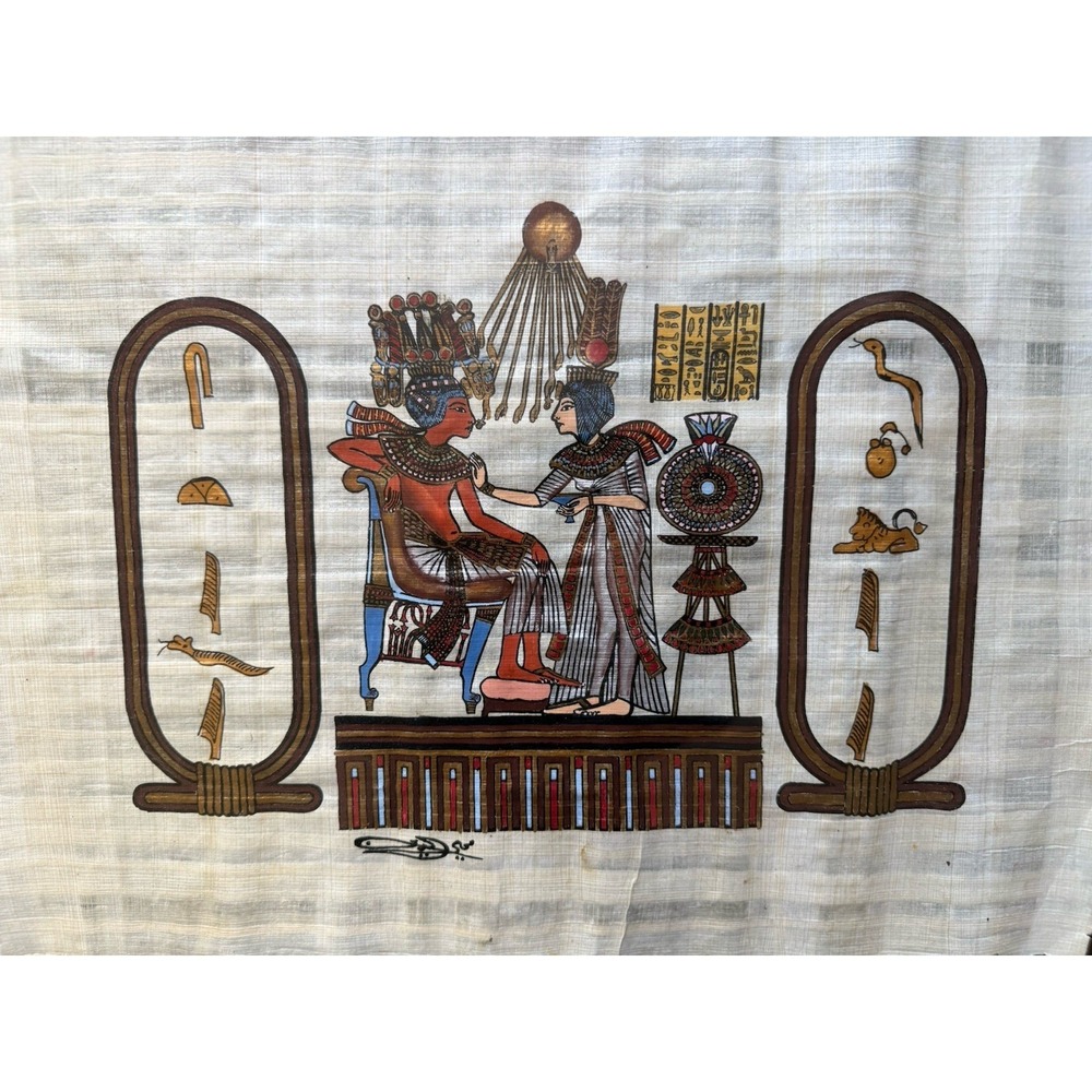 Art on Papyrus Egyptian Painting Design Ancient Scene Hand Painting Framed - Picture 2 of 7